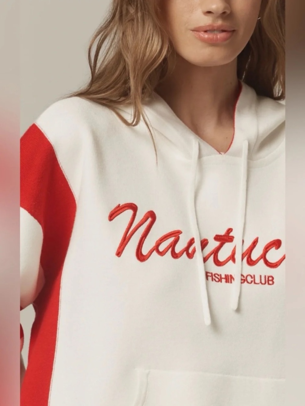 Anthropologie Daily Practice Knit Hooded Sweatshirt NANTUCKET FISHING CLUB RED - Picture 4 of 4
